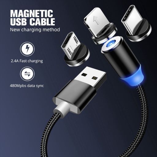Three In One Magnetic Suction Data Cable, Charging Cable 2A Fast Charging